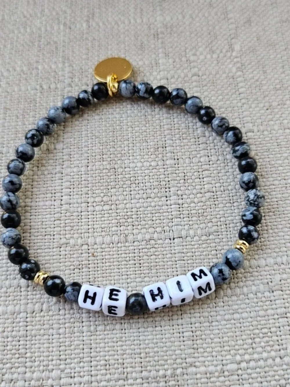 Little Words Project Bracelet Black Beands HE HIM Wrist Band Stretched Lot of 3